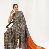 Rich Black Bandhani Ajrakh Silk Handloom Saree