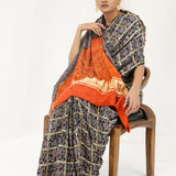 Rich Black Bandhani Ajrakh Silk Handloom Saree