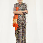 Rich Black Bandhani Ajrakh Silk Handloom Saree