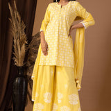 Yellow Khadi Printed Cotton Sharara Set