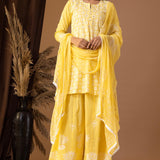 Yellow Khadi Printed Cotton Sharara Set