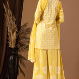 Yellow Khadi Printed Cotton Sharara Set