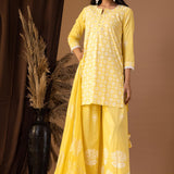 Yellow Khadi Printed Cotton Sharara Set