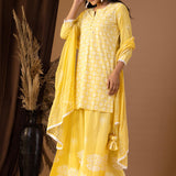 Yellow Khadi Printed Cotton Sharara Set