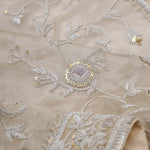 Royal Beige Tissue Designer Saree With Floral Embroidery