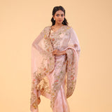 Dusty Pink Tissue Handcrafted Saree