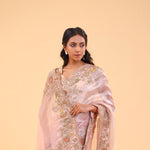Dusty Pink Tissue Handcrafted Saree