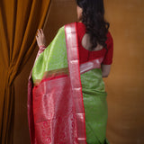 Kelly Green Kanjivaram Silk Saree With Floral Jaal Design