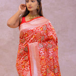 Vibrant Orange Banarasi Silk Saree With Meenakari Design