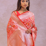 Vibrant Orange Banarasi Silk Saree With Meenakari Design