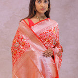 Vibrant Orange Banarasi Silk Saree With Meenakari Design