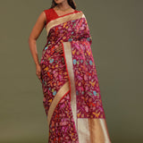Maroon Banarasi Saree With Meenakari Design