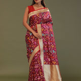Maroon Banarasi Saree With Meenakari Design
