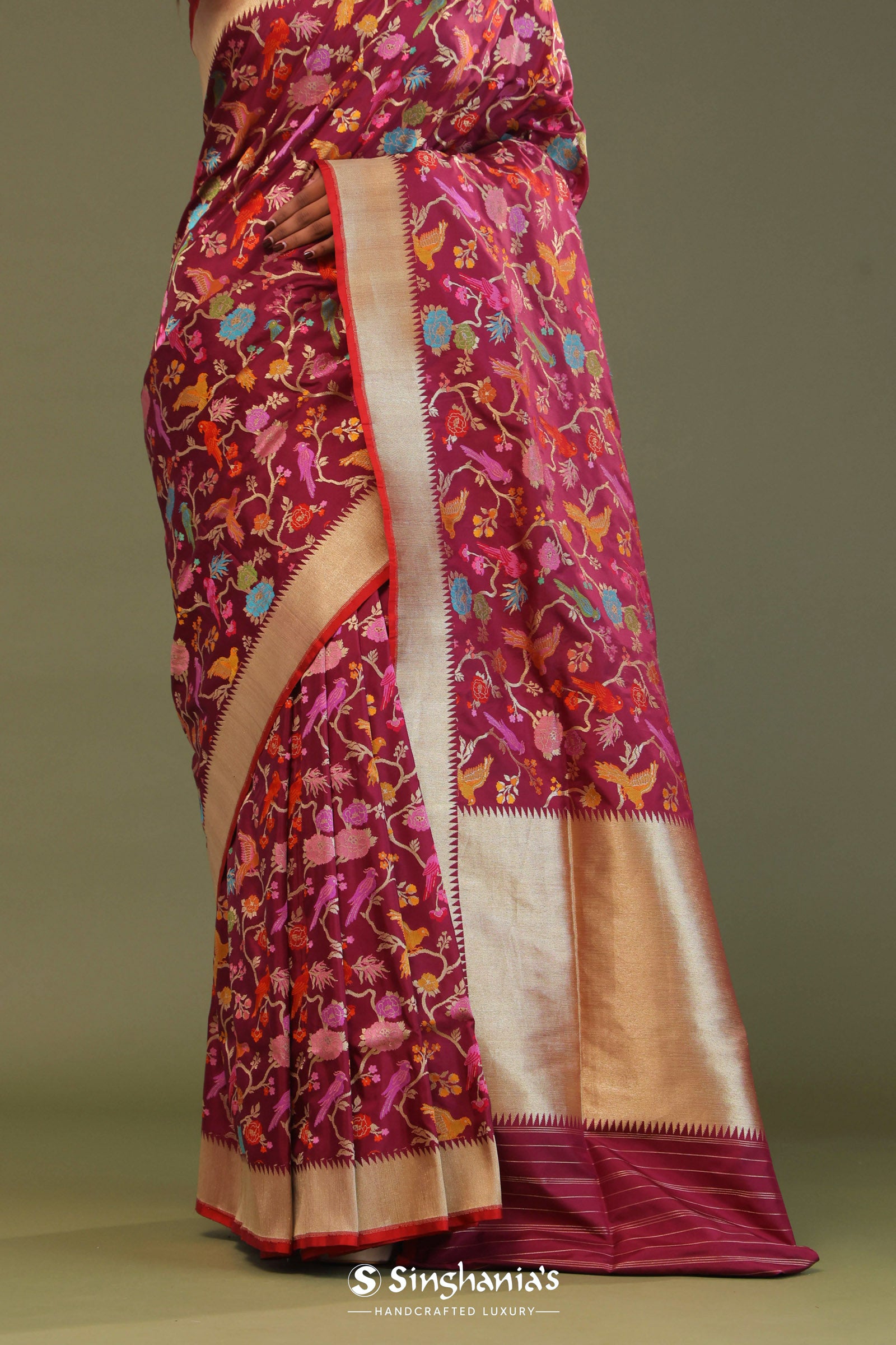 Maroon Banarasi Saree With Meenakari Design