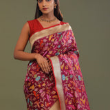 Maroon Banarasi Saree With Meenakari Design