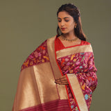 Maroon Banarasi Saree With Meenakari Design