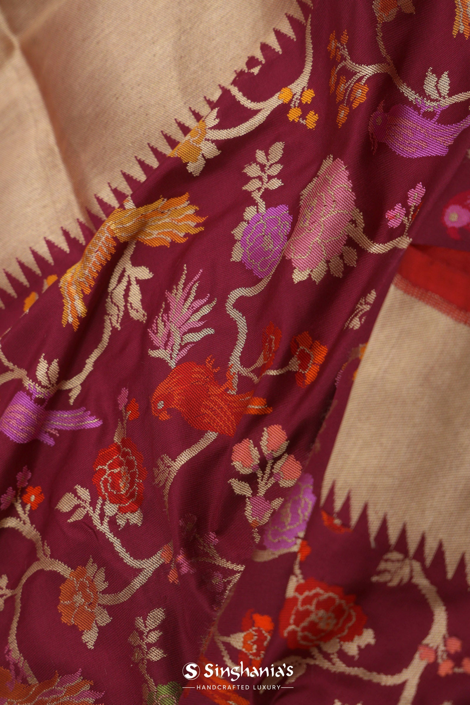 Maroon Banarasi Saree With Meenakari Design