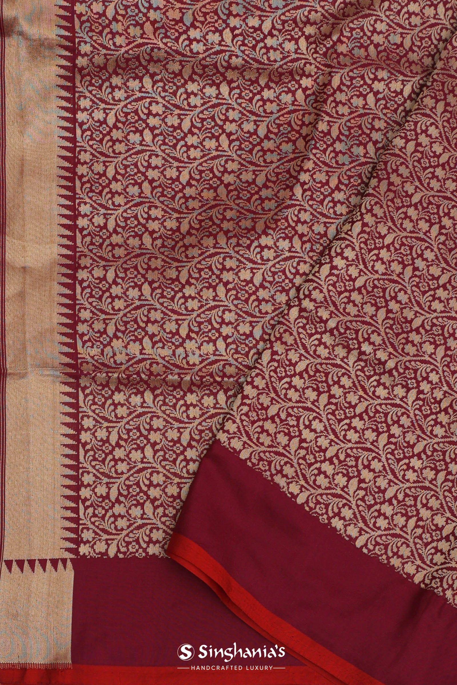 Maroon Banarasi Saree With Meenakari Design