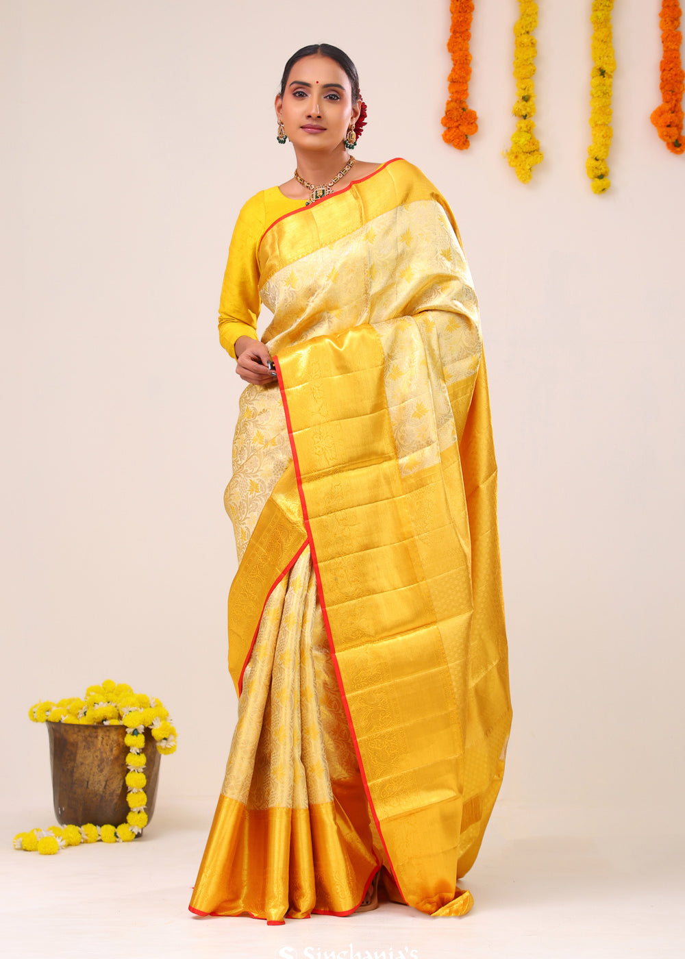 Pastel Gold Jaal Kanjivaram Silk Saree