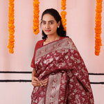 Maroon Pink Banarasi Silk Saree With Floral Design