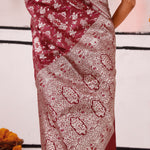 Maroon Pink Banarasi Silk Saree With Floral Design