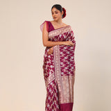 Deep Maroon Floral Banarasi Silk Saree