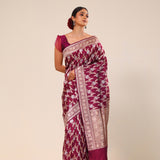 Deep Maroon Floral Banarasi Silk Saree