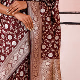 Tyrian Purple Banarasi Silk Saree With Floral Detailing