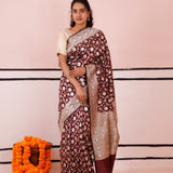 Tyrian Purple Banarasi Silk Saree With Floral Detailing