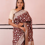 Tyrian Purple Banarasi Silk Saree With Floral Detailing