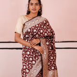 Tyrian Purple Banarasi Silk Saree With Floral Detailing