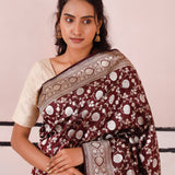 Tyrian Purple Banarasi Silk Saree With Floral Detailing