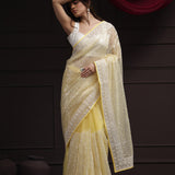 Butter Yellow Net Designer Saree With Sequin Embroidery