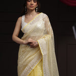 Butter Yellow Net Designer Saree With Sequin Embroidery