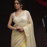 Butter Yellow Net Designer Saree With Sequin Embroidery