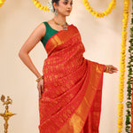 Scarlet Red Kanjivaram Silk Saree With Floral Butta