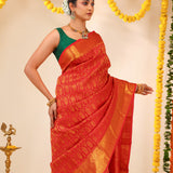 Scarlet Red Kanjivaram Silk Saree With Floral Butta