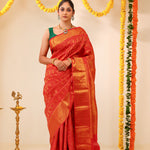 Scarlet Red Kanjivaram Silk Saree With Floral Butta