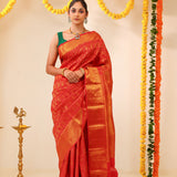 Scarlet Red Kanjivaram Silk Saree With Floral Butta