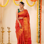Scarlet Red Kanjivaram Silk Saree With Floral Butta
