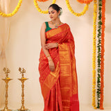 Scarlet Red Kanjivaram Silk Saree With Floral Butta