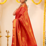 Scarlet Red Kanjivaram Silk Saree With Floral Butta