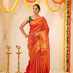Cadmium Red Kanjivaram Silk Saree With Floral Jaal Weaving
