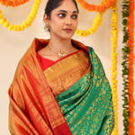 Cadmium Green Kanjivaram Silk Saree With Floral Jaal Weaving