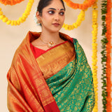 Cadmium Green Kanjivaram Silk Saree With Floral Jaal Weaving
