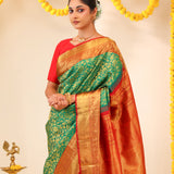 Cadmium Green Kanjivaram Silk Saree With Floral Jaal Weaving