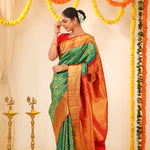 Cadmium Green Kanjivaram Silk Saree With Floral Jaal Weaving