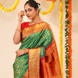 Cadmium Green Kanjivaram Silk Saree With Floral Jaal Weaving