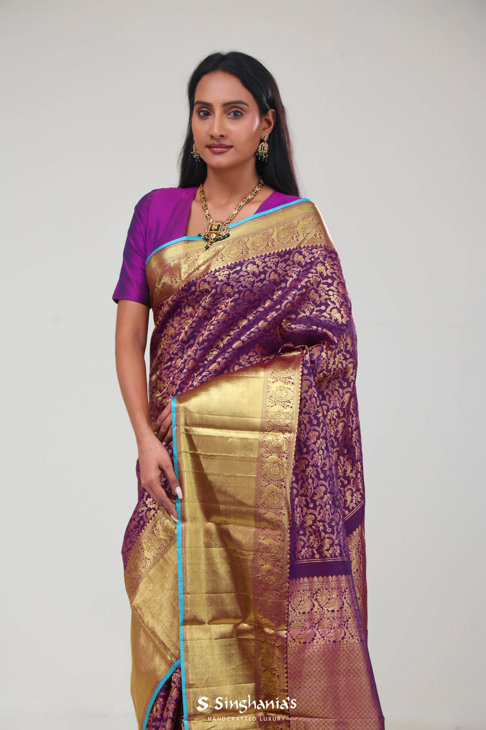 Mauveine Purple Jaali Kanjivaram Silk Saree