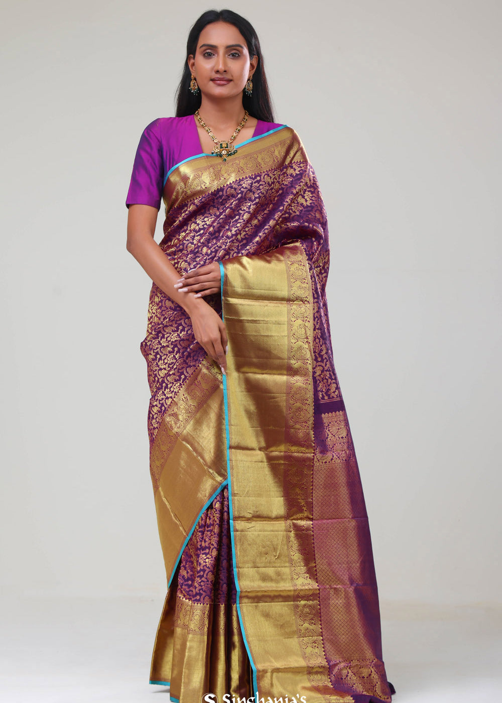 Mauveine Purple Jaali Kanjivaram Silk Saree